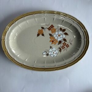 VTG Crown Manor Autumn Blossom Oval Serving Platter Handpainted Stoneware 16"